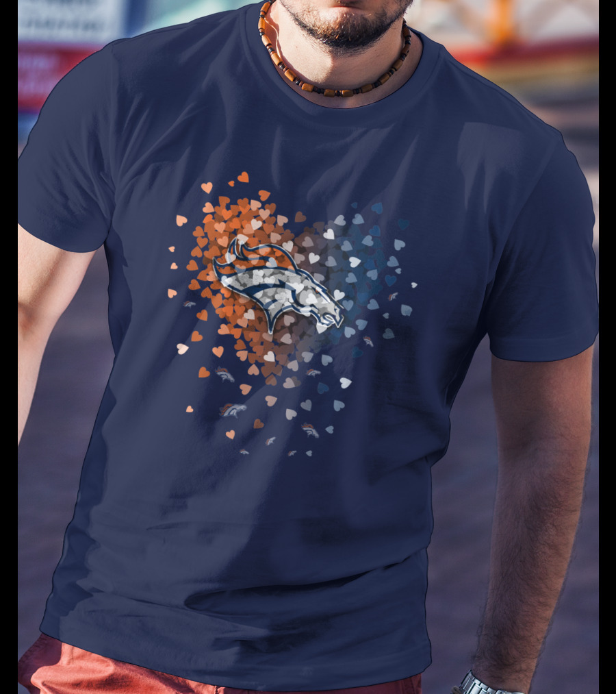 Denver Broncos Heart Logo With Orange And Blue Hearts T-Shirt