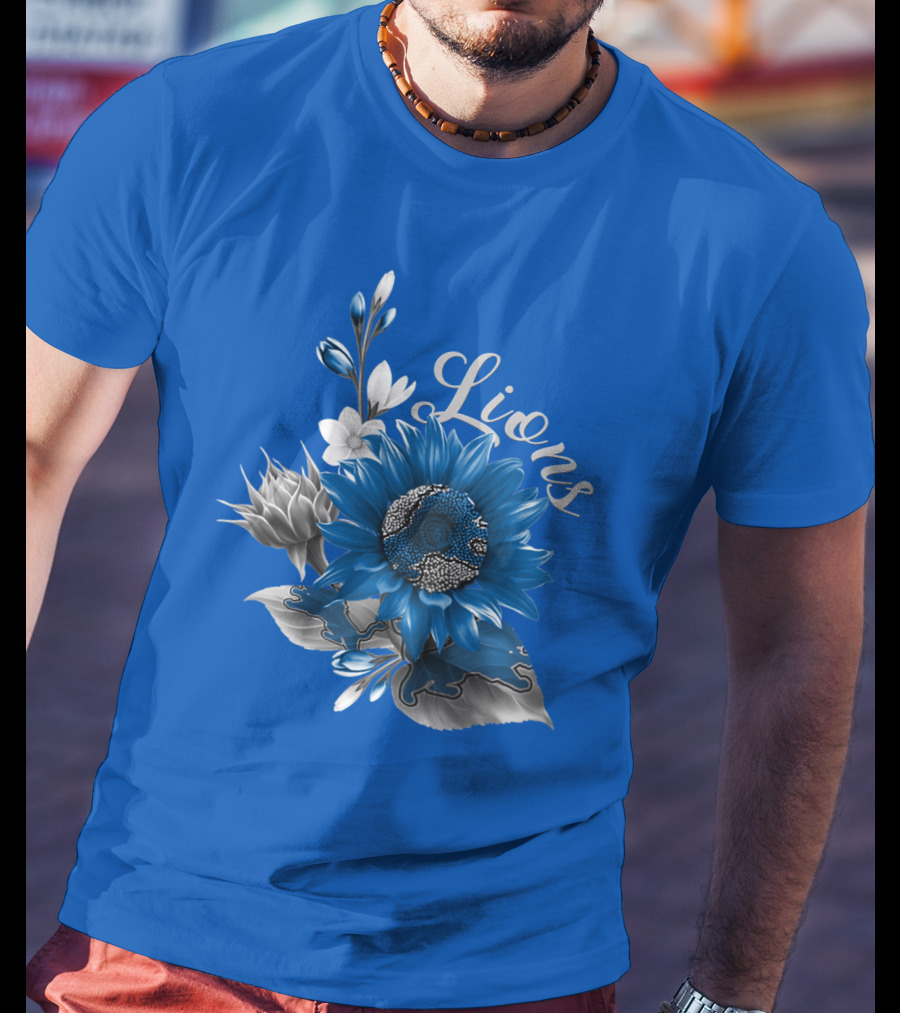 Detroit Lions Blue Floral T-Shirt