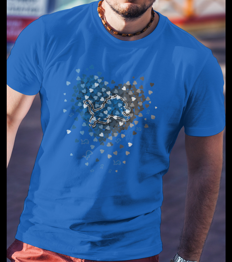 Detroit Lions Heart Shape Blue And White Logo With Hearts T-Shirt