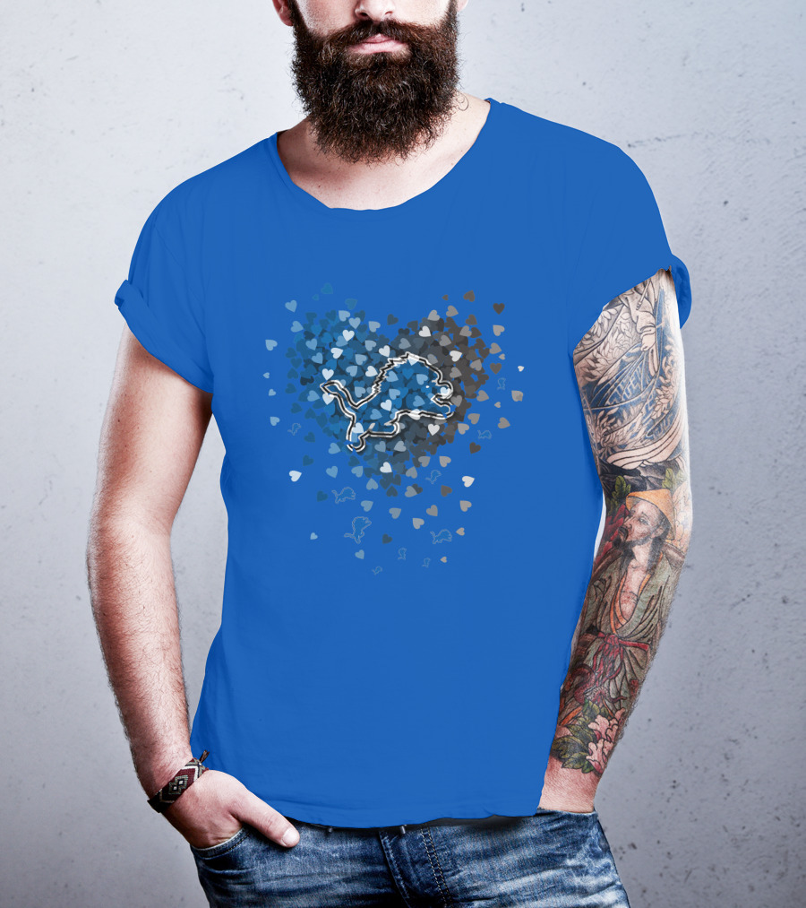 Detroit Lions Heart Shape Blue And White Logo With Hearts T-Shirt