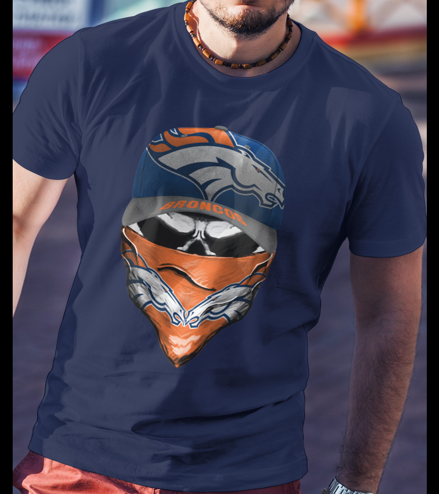 Denver Broncos Football Fan Skull Bandana Hat T-Shirt
