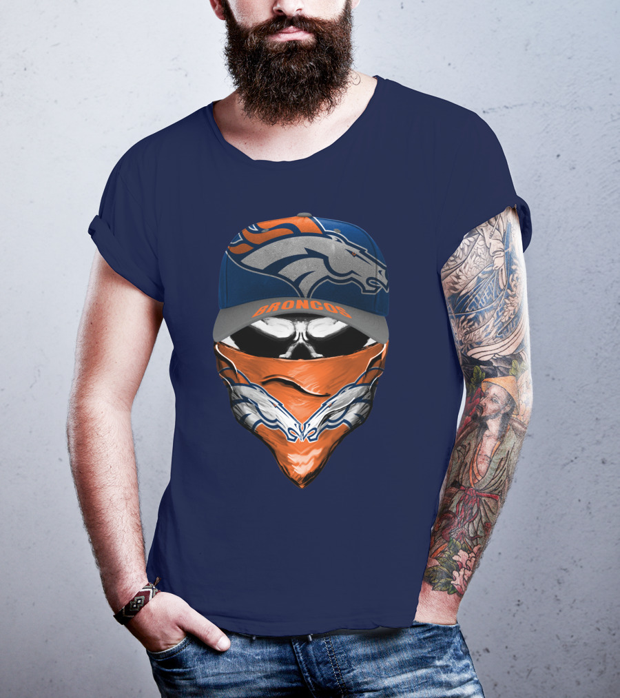 Denver Broncos Football Fan Skull Bandana Hat T-Shirt