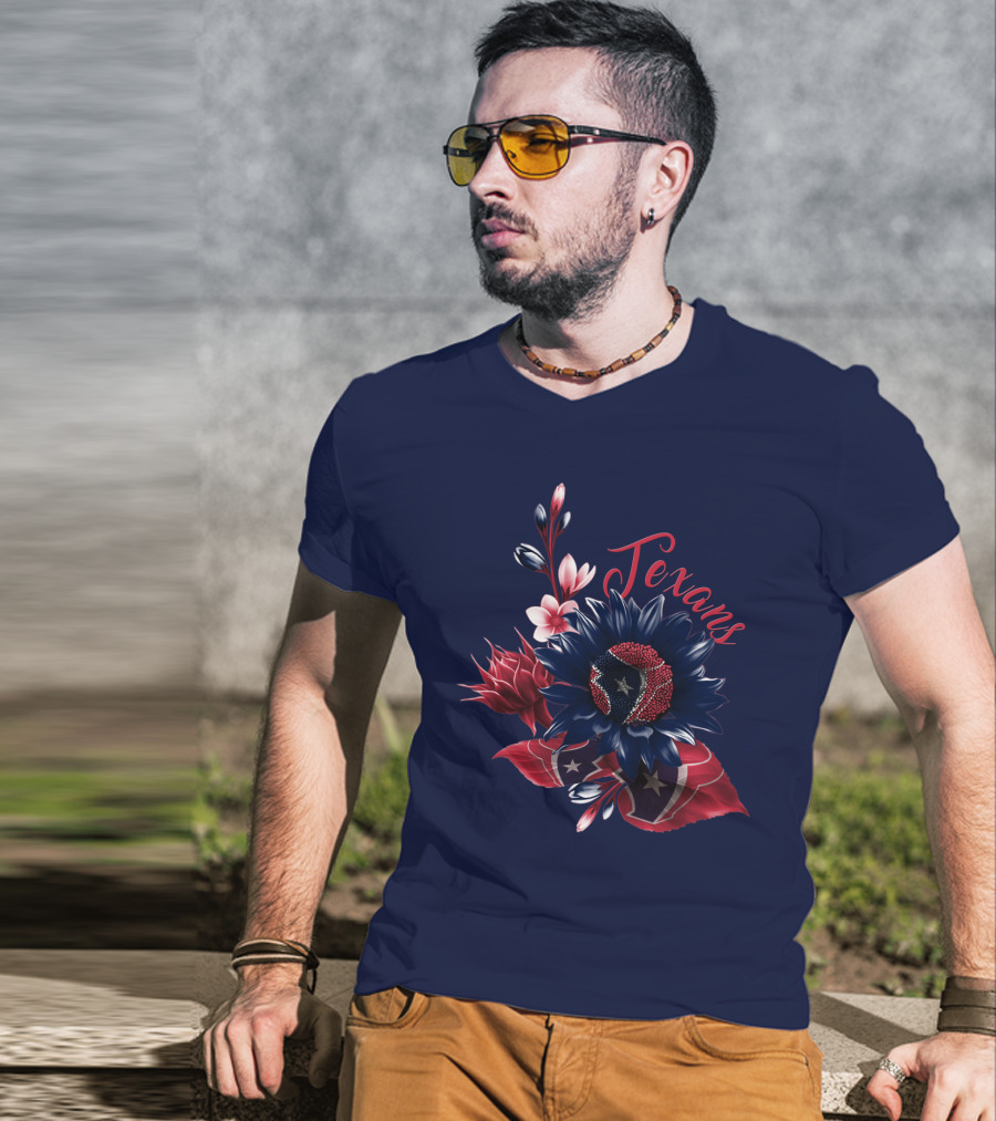 Houston Texans Blossom With Red White And Blue Star Accents T-Shirt