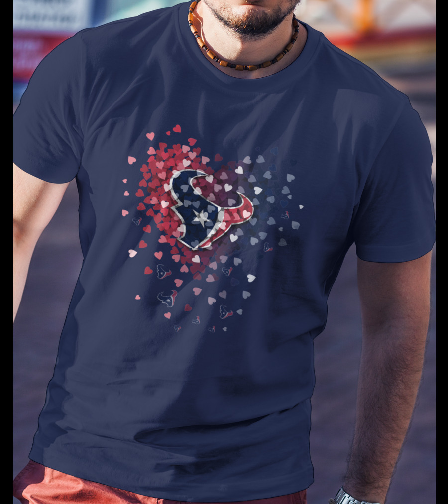 Houston Texans Heart Logo With Red White And Blue Hearts T-Shirt