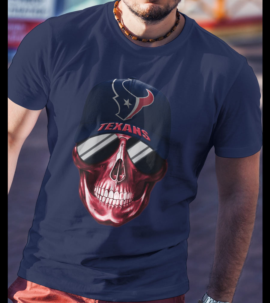 Houston Texans Skull With Cap And Sunglasses T-Shirt