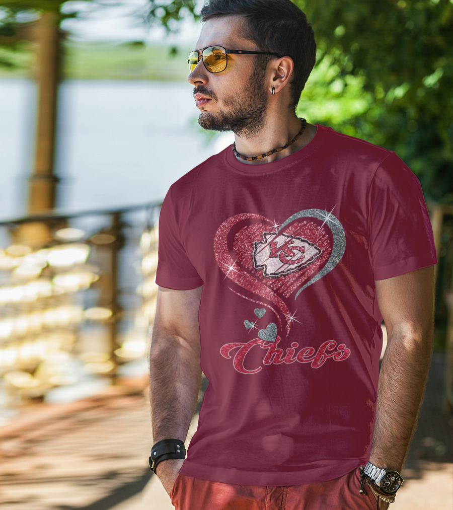 Kansas City Chiefs Heart Logo Sparkle Chiefs T-Shirt