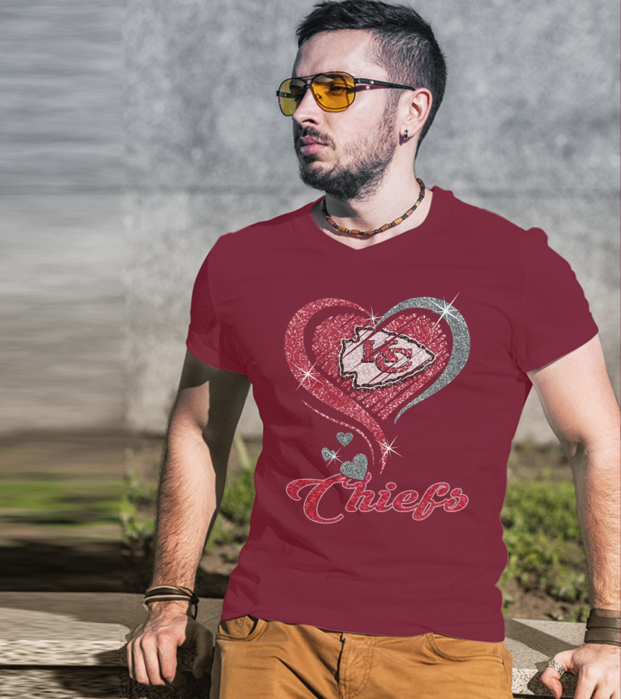Kansas City Chiefs Heart Logo Sparkle Chiefs T-Shirt