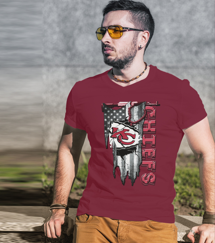 Chiefs Kc American Flag Torn T-Shirt