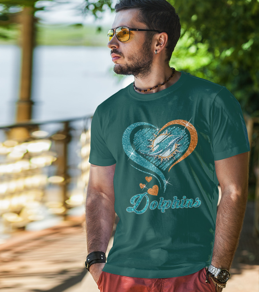 Miami Dolphins Sparkling Heart T-Shirt