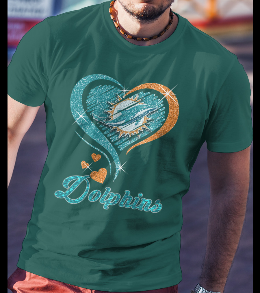 Miami Dolphins Sparkling Heart T-Shirt