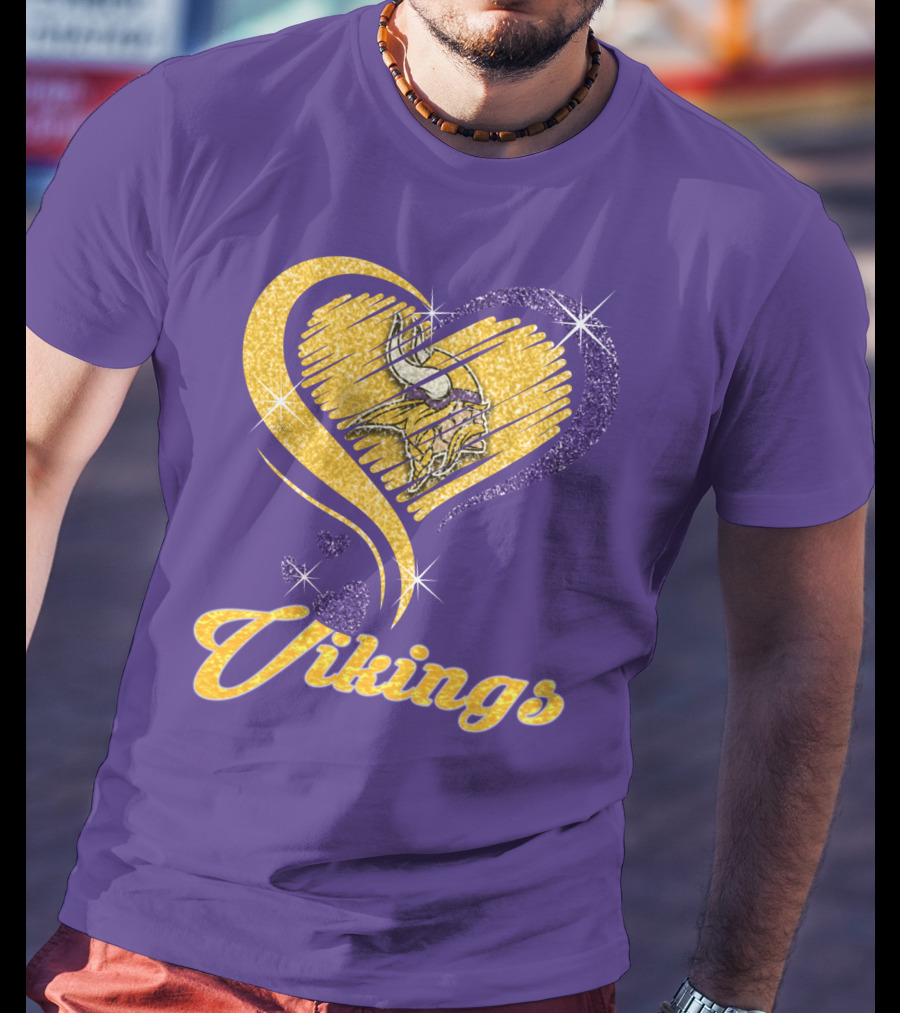 Vikings Heart Purple Gold Sparkle T-Shirt