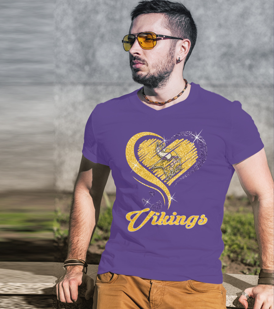 Vikings Heart Purple Gold Sparkle T-Shirt
