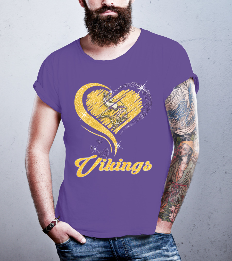 Vikings Heart Purple Gold Sparkle T-Shirt
