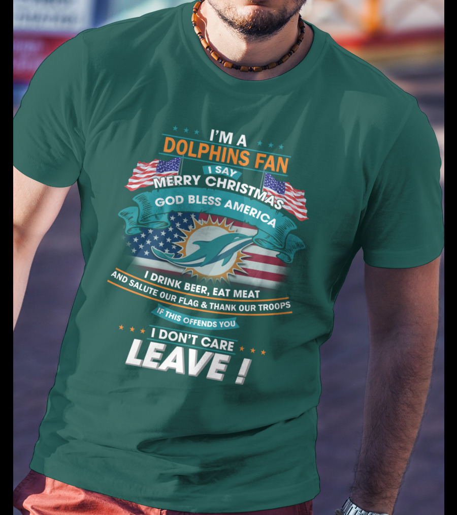 Miami Dolphins Fan Merry Christmas God Bless America T-Shirt