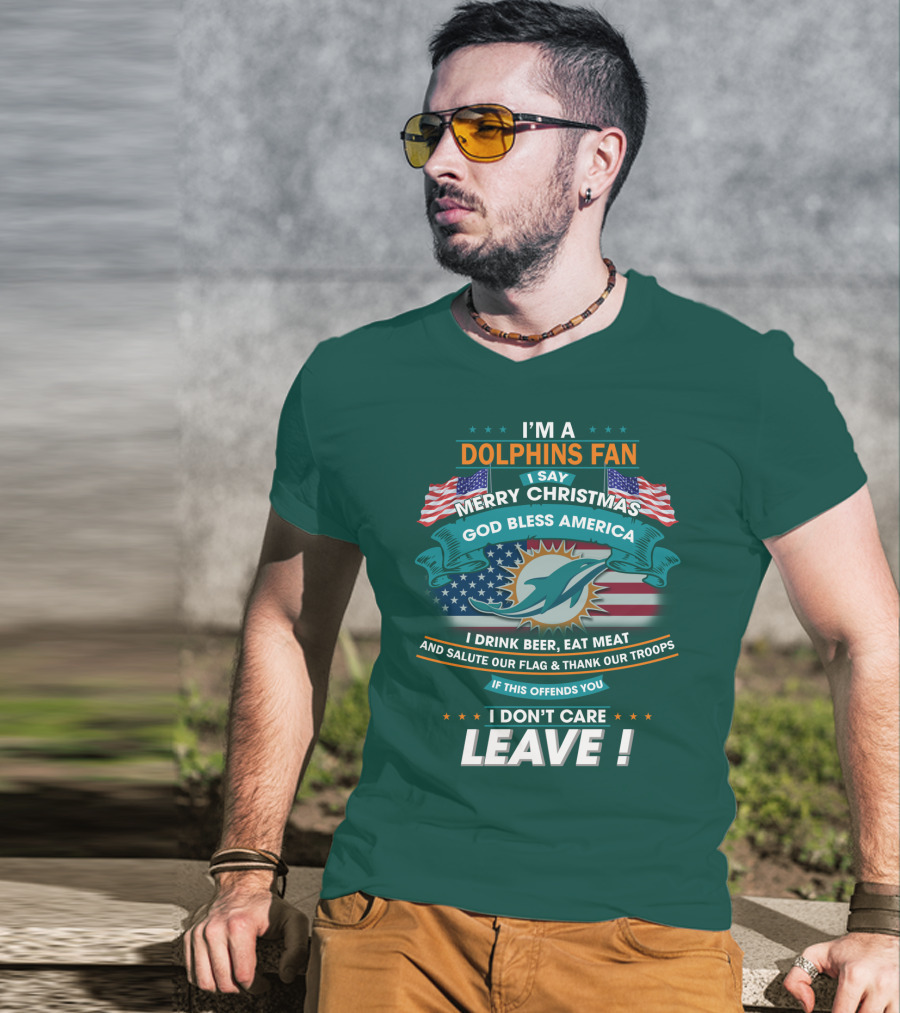 Miami Dolphins Fan Merry Christmas God Bless America T-Shirt