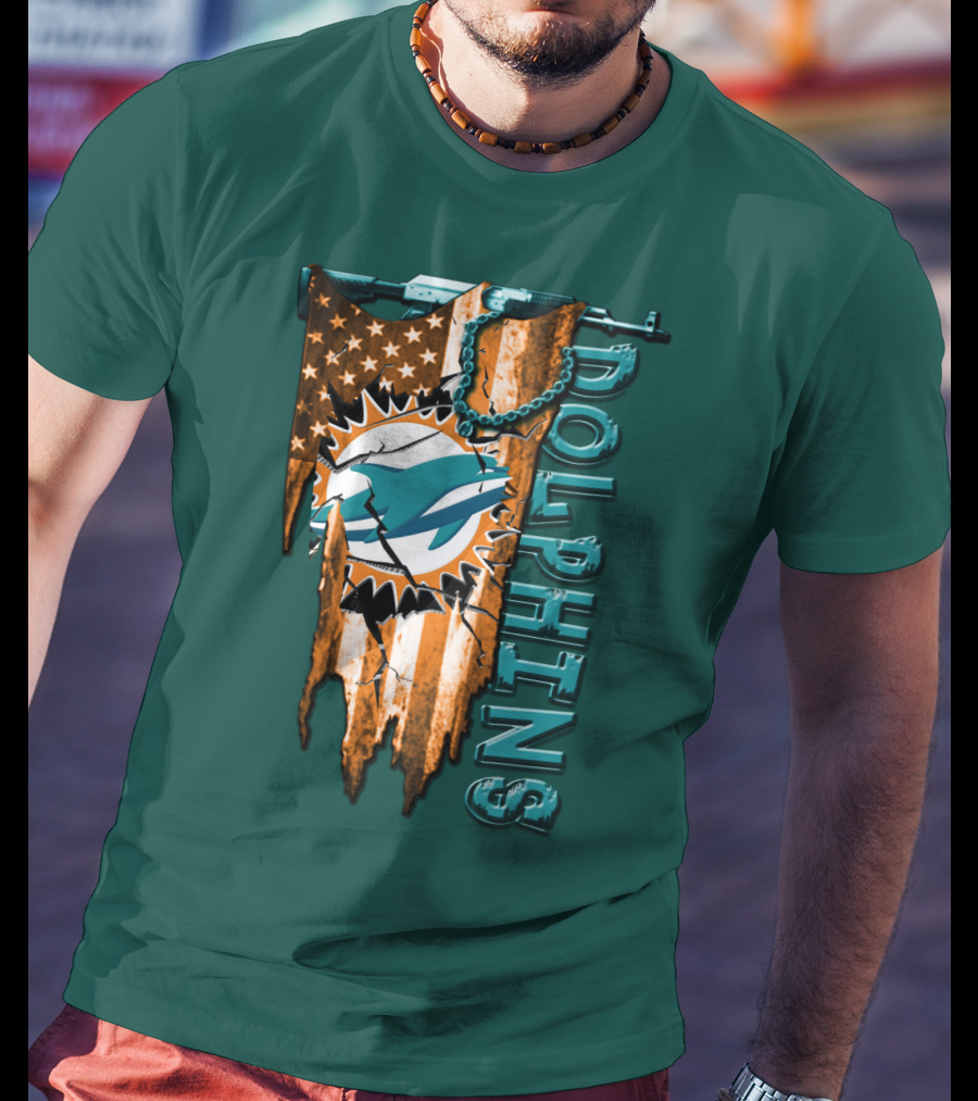 Miami Dolphins Flag And Logo Style With Stars And Stripes T-Shirt