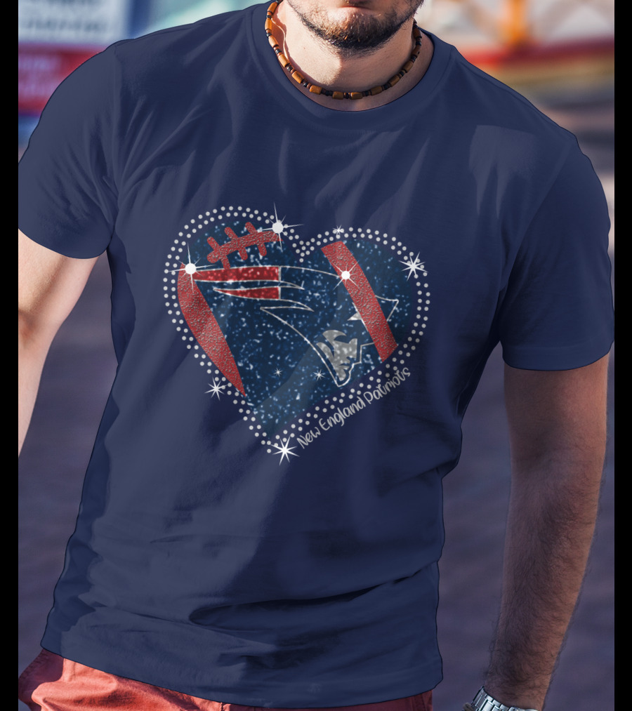 New England Patriots Heart Football Sparkle T-Shirt