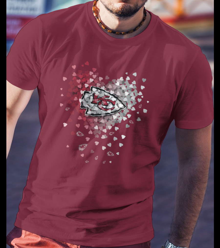 Kansas City Chiefs Heart Logo With Red And White Hearts T-Shirt