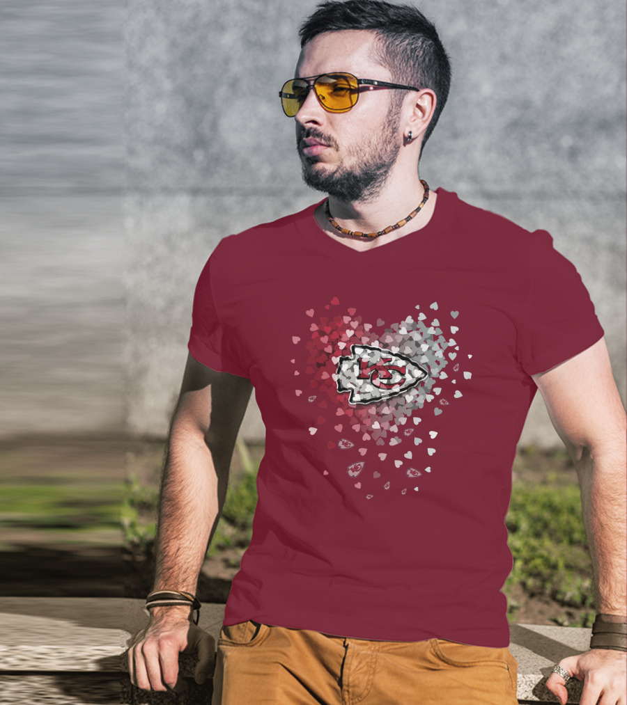 Kansas City Chiefs Heart Logo With Red And White Hearts T-Shirt