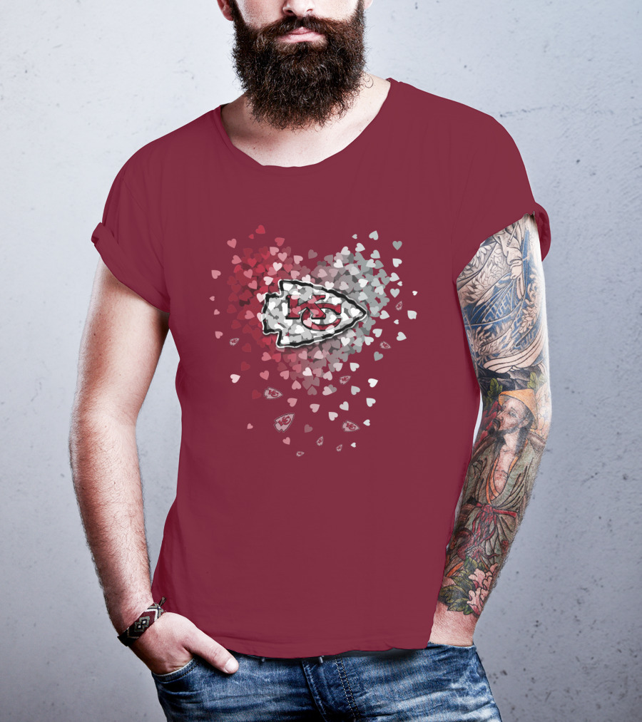 Kansas City Chiefs Heart Logo With Red And White Hearts T-Shirt