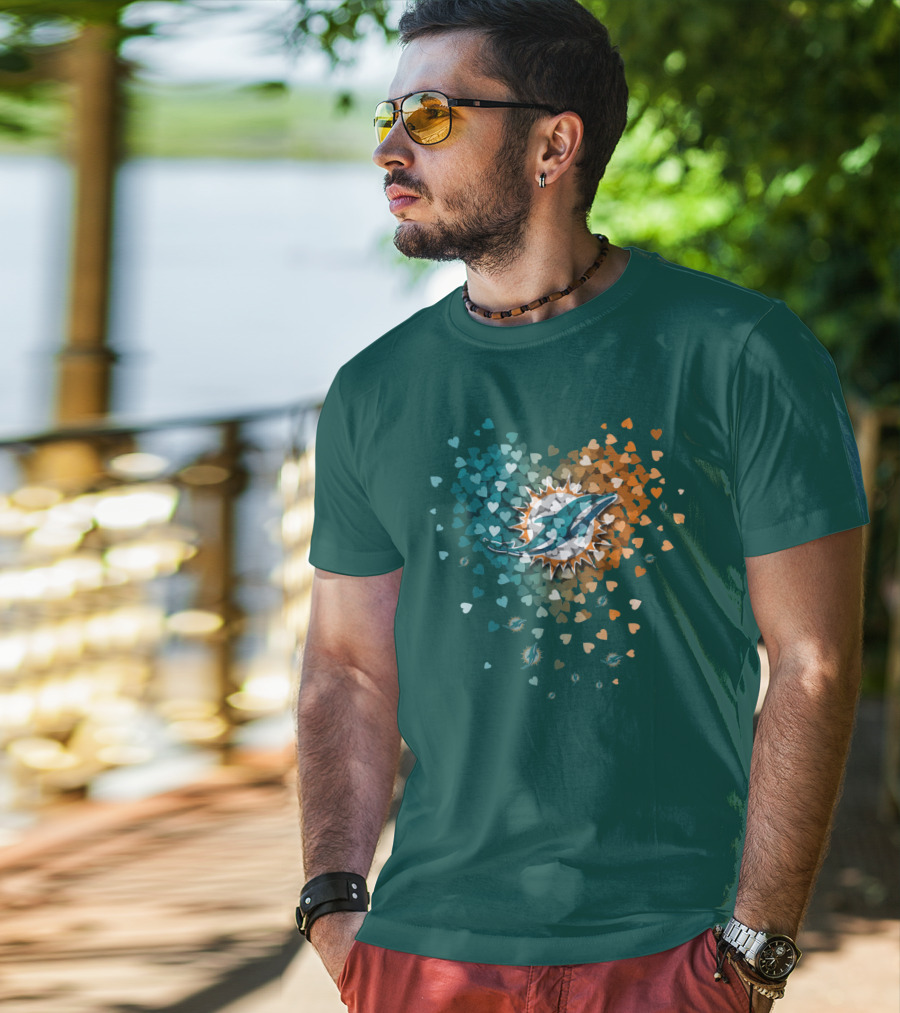 Miami Dolphins Heart Logo With Multicolor Hearts T-Shirt