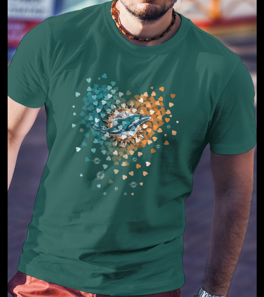 Miami Dolphins Heart Logo With Multicolor Hearts T-Shirt