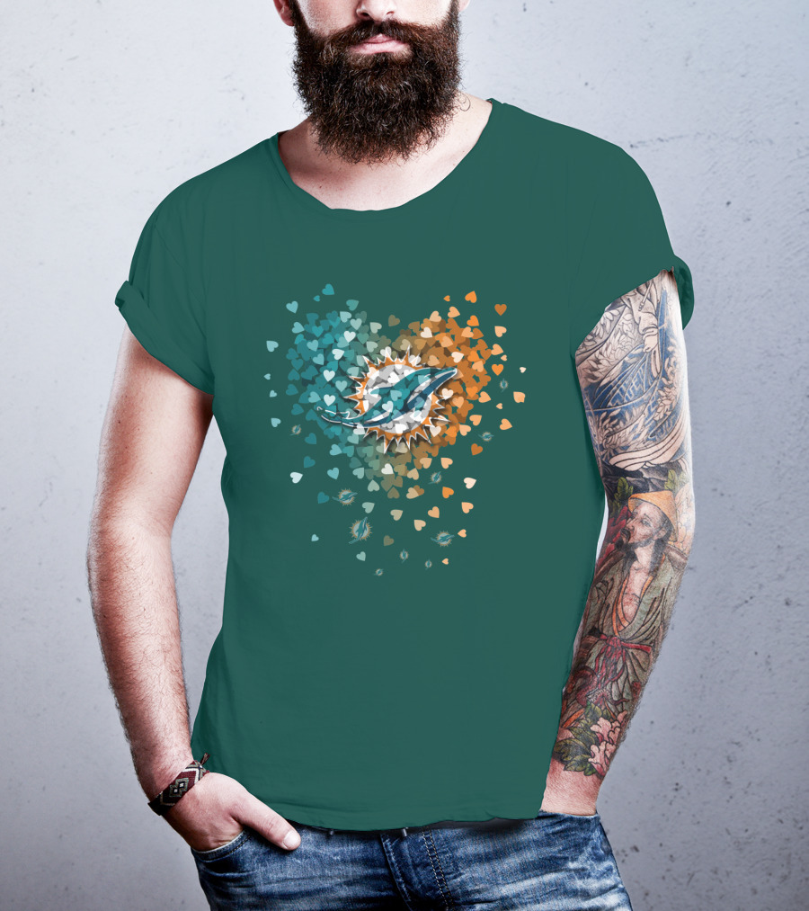 Miami Dolphins Heart Logo With Multicolor Hearts T-Shirt