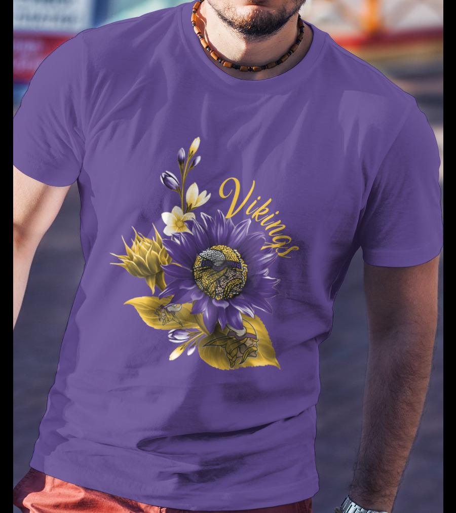 Vikings Minnesota Purple Floral Football Team Badge T-Shirt