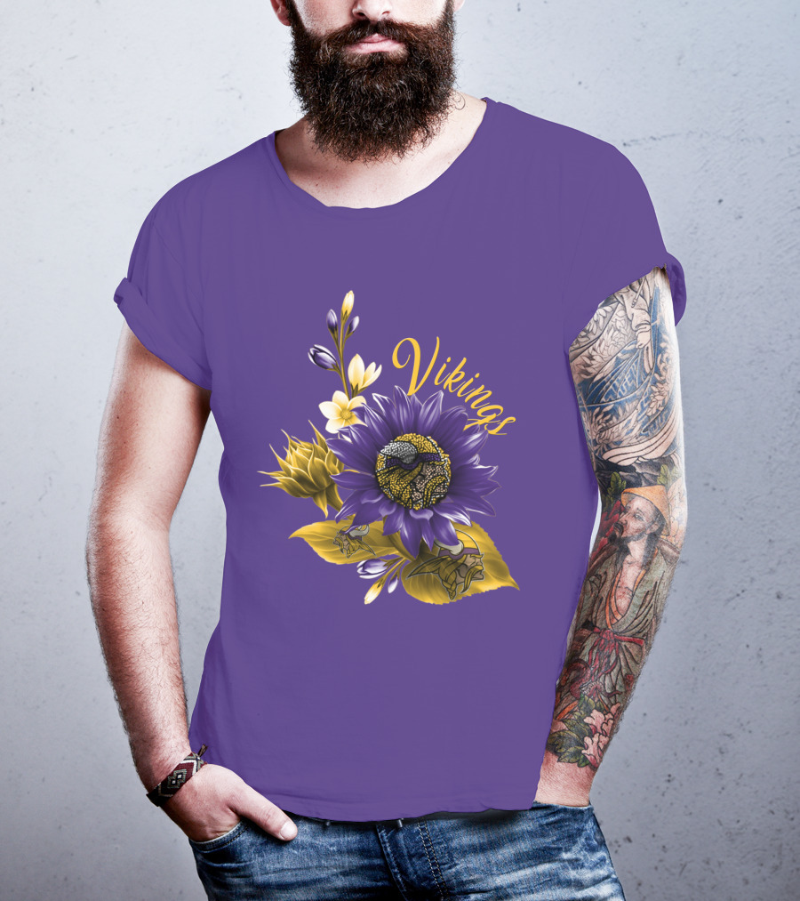 Vikings Minnesota Purple Floral Football Team Badge T-Shirt