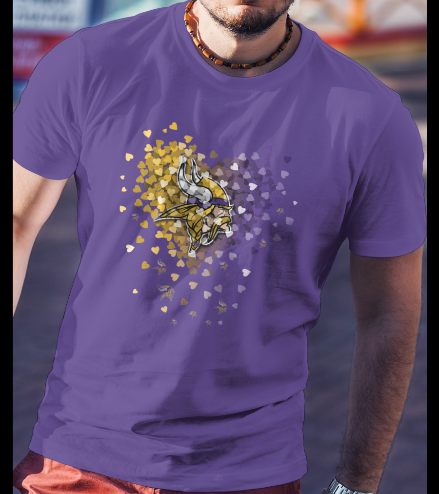 Minnesota Vikings Heart Logo Purple And Gold Hearts T-Shirt