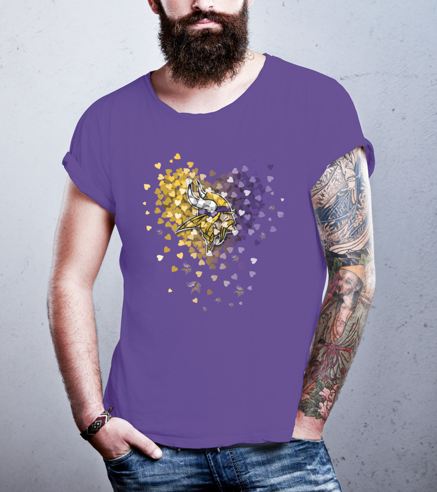 Minnesota Vikings Heart Logo Purple And Gold Hearts T-Shirt