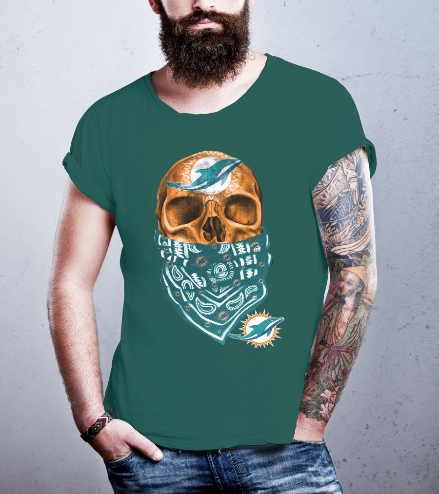 Miami Dolphins Skull Bandana T-Shirt