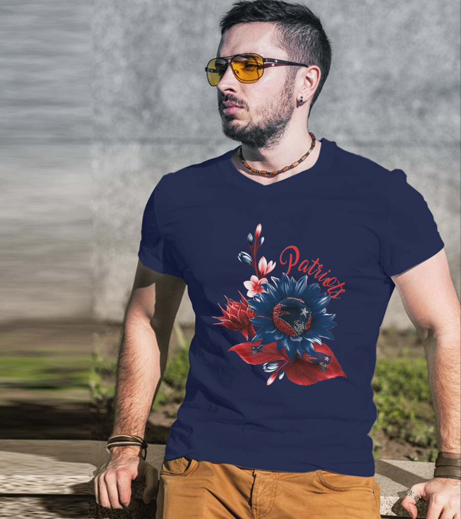 Patriots Floral Design With New England Football Theme T-Shirt