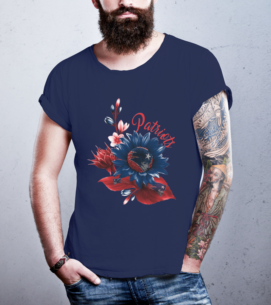 Patriots Floral Design With New England Football Theme T-Shirt