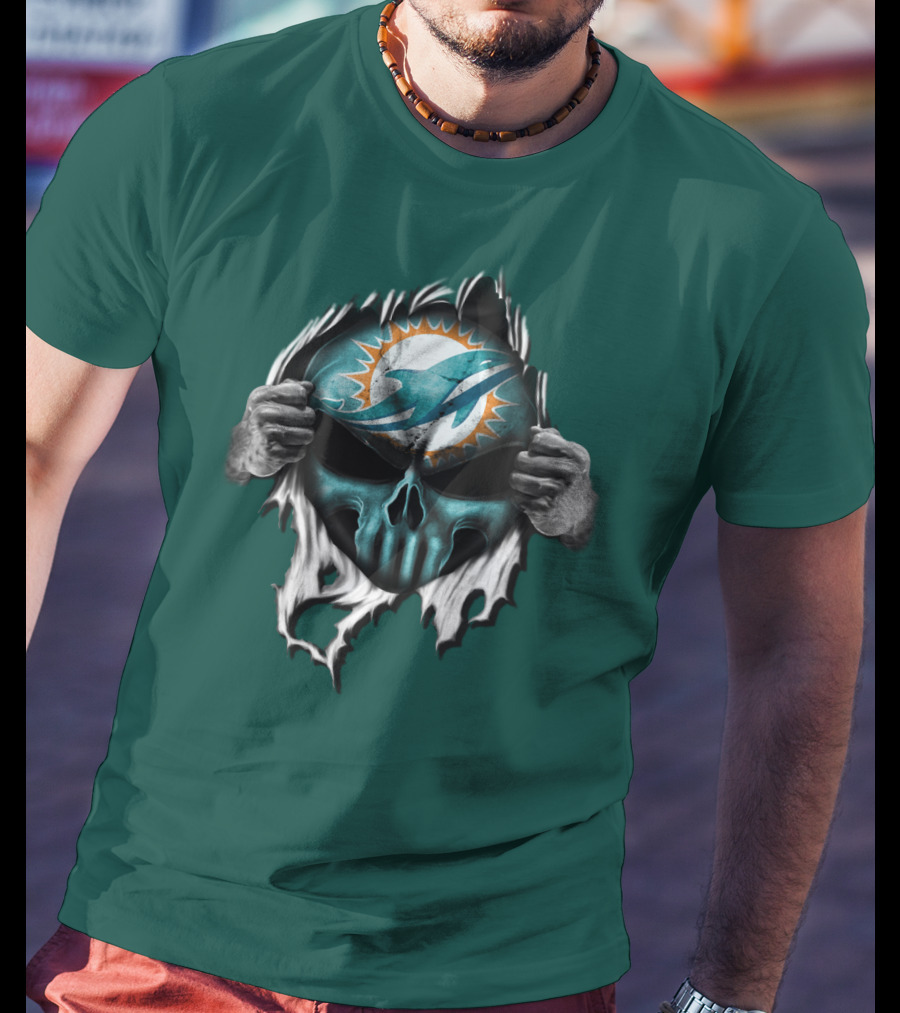Miami Dolphins Skull Logo Peeling Effect T-Shirt