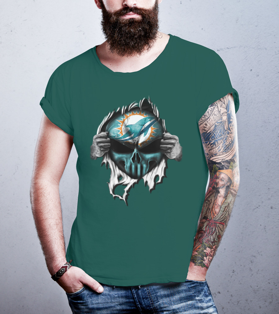 Miami Dolphins Skull Logo Peeling Effect T-Shirt