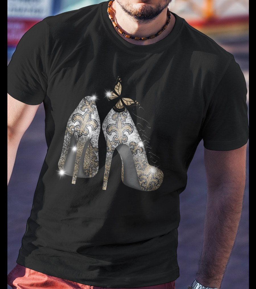 New Orleans Saints High Heels Butterfly Fleur-De-Lis T-Shirt