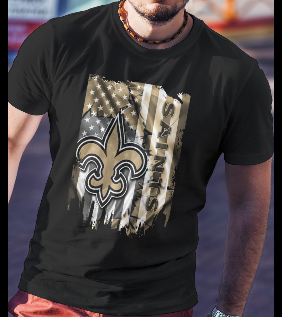 New Orleans Saints American Flag Fleur-De-Lis Logo Saints T-Shirt