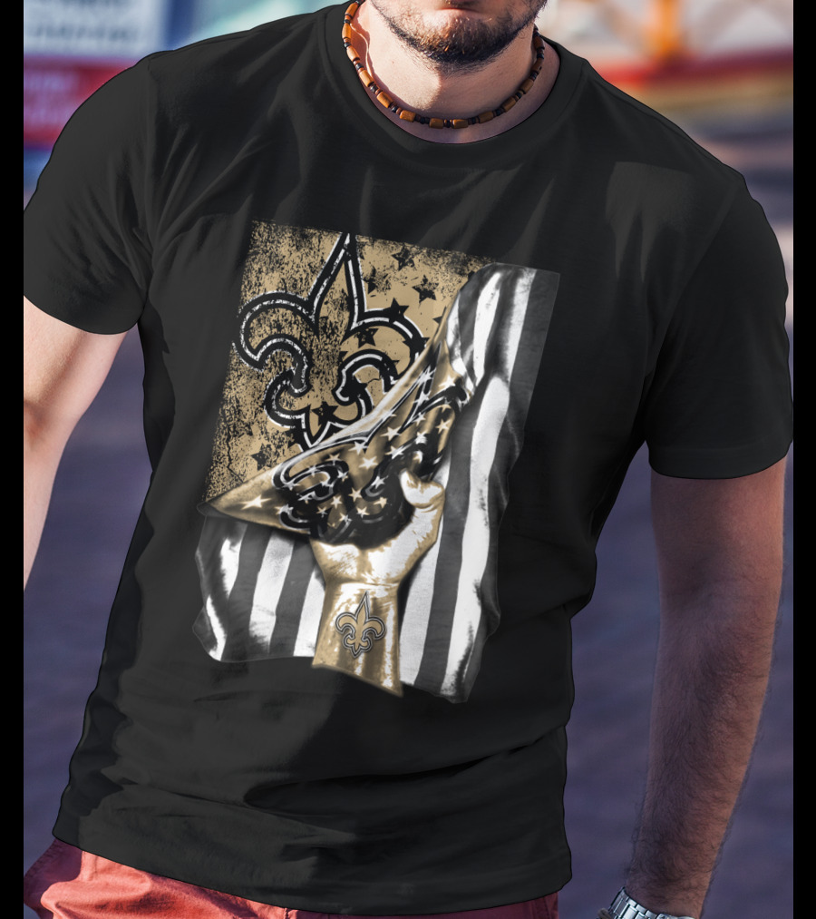 New Orleans Saints Fleur-De-Lis American Flag Fan Pride T-Shirt
