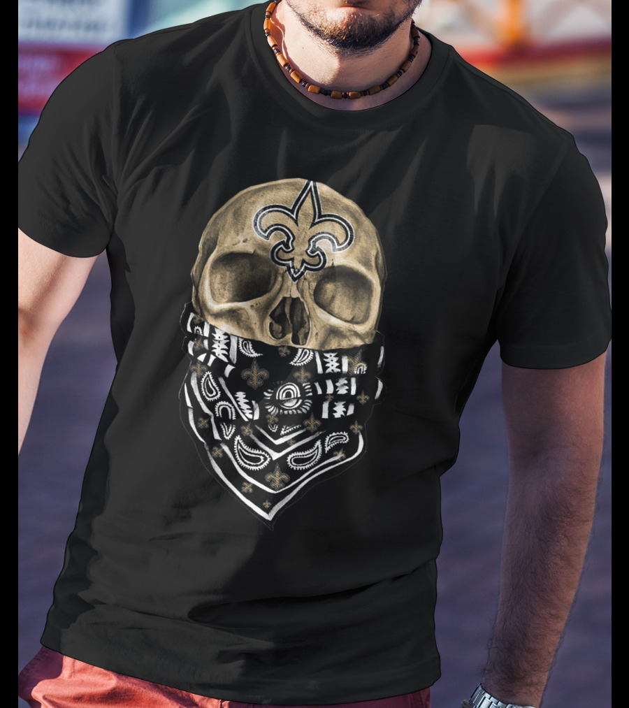 New Orleans Saints Skull Bandana Fleur-De-Lis T-Shirt
