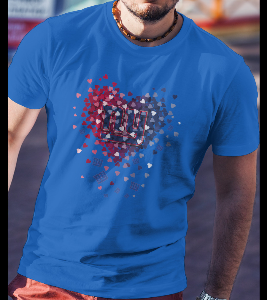 New York Giants Ny Heart Logo With Red And Blue Hearts On Blue T-Shirt