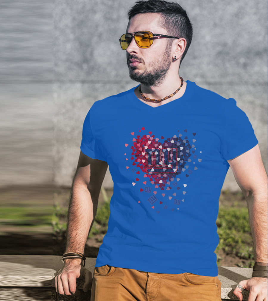 New York Giants Ny Heart Logo With Red And Blue Hearts On Blue T-Shirt