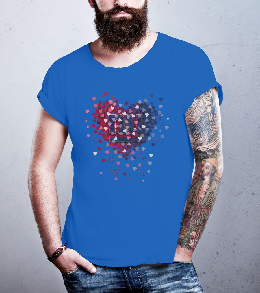New York Giants Ny Heart Logo With Red And Blue Hearts On Blue T-Shirt