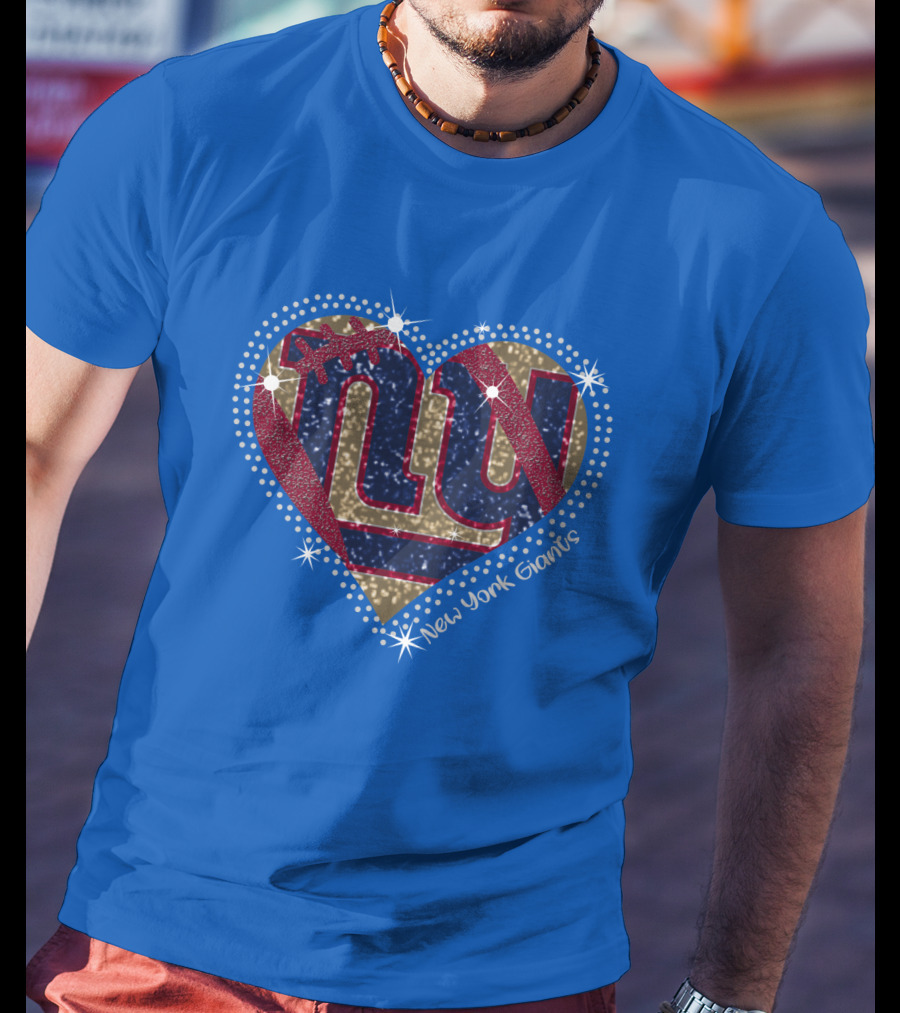 New York Giants Heart Sparkle Football T-Shirt