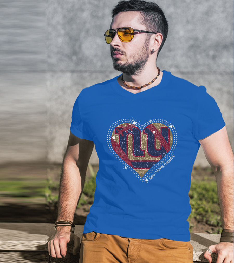 New York Giants Heart Sparkle Football T-Shirt