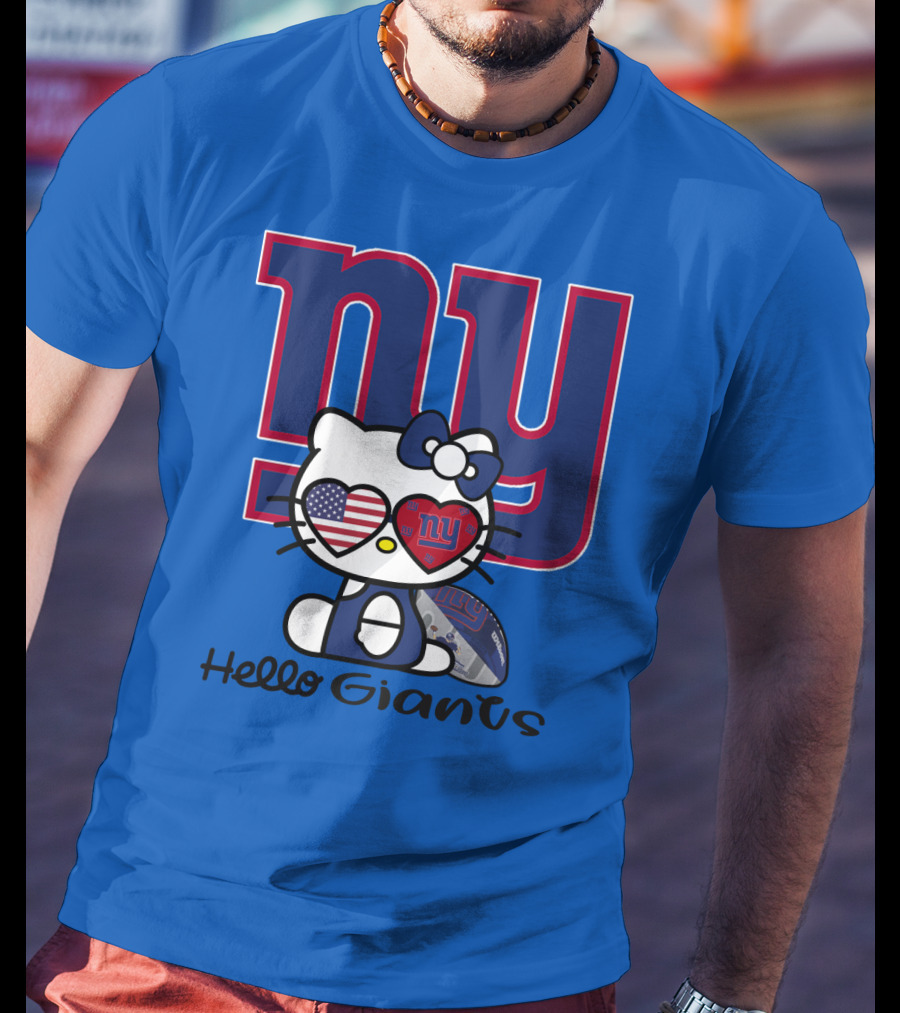 Hello Giants Ny Football Kitty With Heart Sunglasses T-Shirt