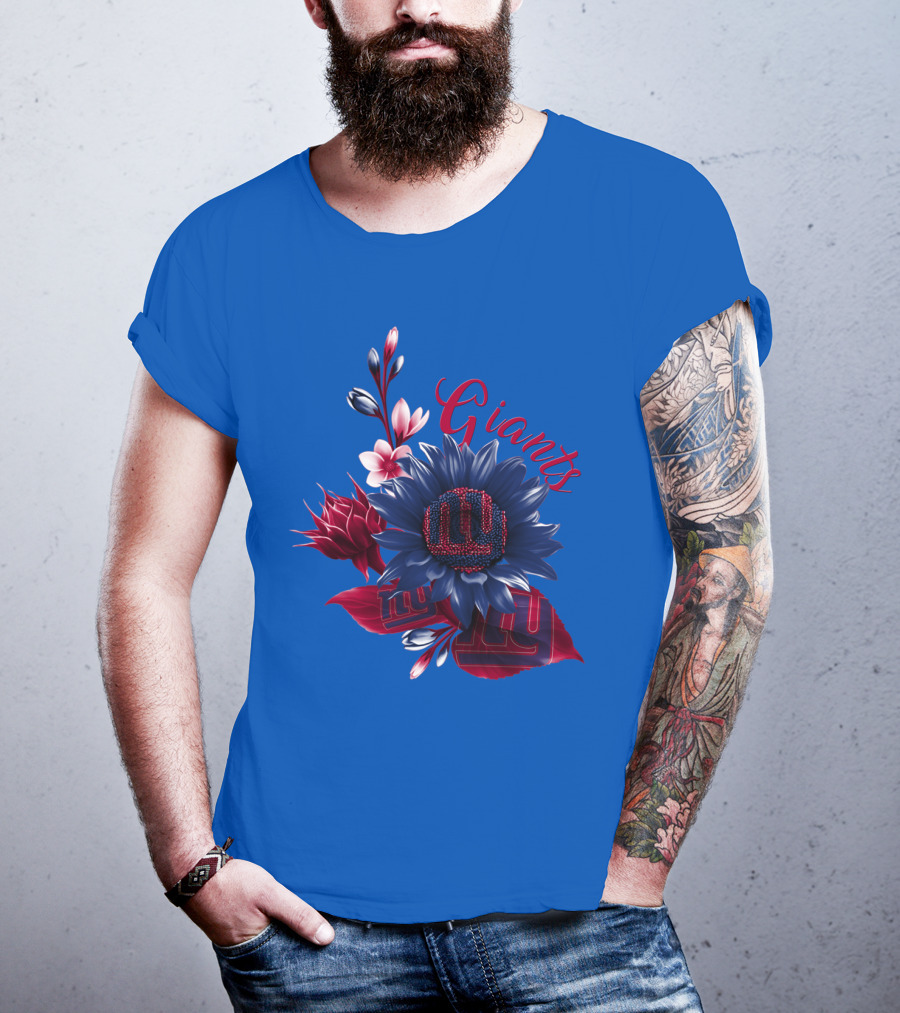 Giants New York Floral Logo Blue And Red T-Shirt