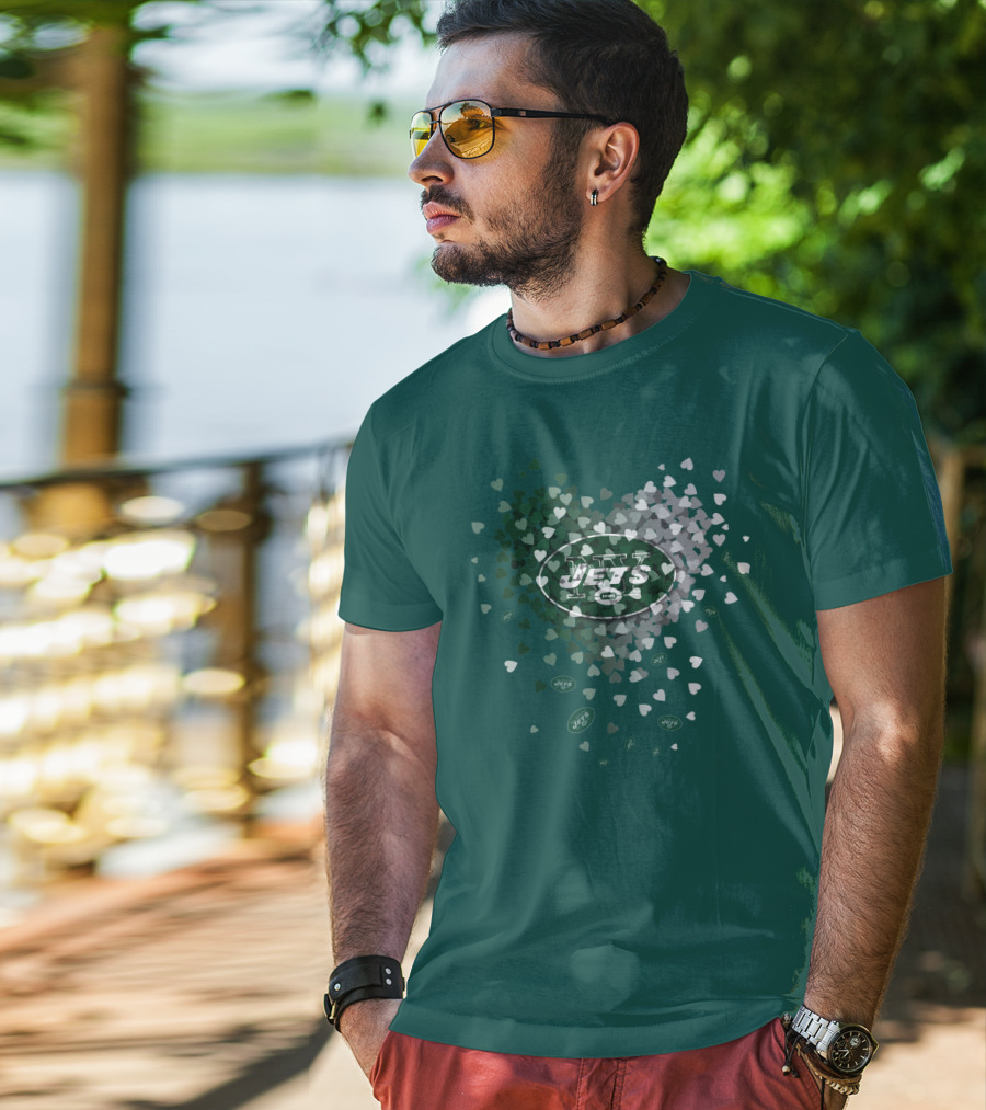 New York Jets Heart Logo With Green White Heart T-Shirt