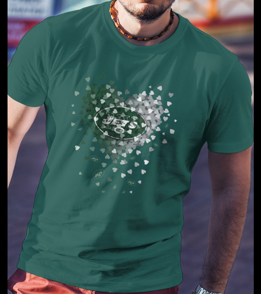 New York Jets Heart Logo With Green White Heart T-Shirt