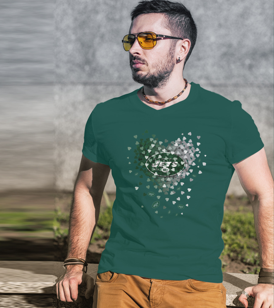 New York Jets Heart Logo With Green White Heart T-Shirt